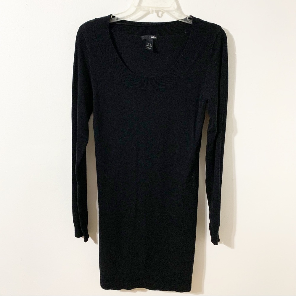 H&M Scoop Neck Long Sleeve Lightweight Knit Sweater Dress Midi Length Black 🖤